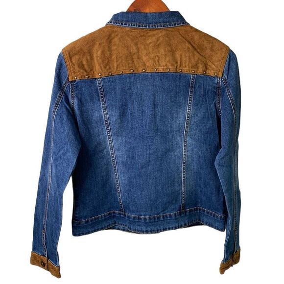 Desiqual Embroidered Flowers Western Denim Jean Jacket Stretchy Mixed Media Boho - Picture 7 of 16